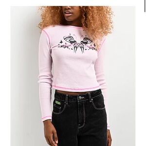 Empyre Thelma Butterfly Pink Crop Thermal Long Sleeve T-Shirt size X small
